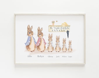 Peter Rabbit Family Portrait - Personalised Print - Family Illustration - Personalized Family Wall Art - Housewarming Gift - Christmas Gift