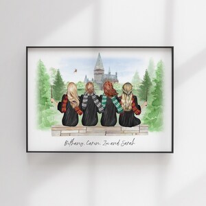 Wizard School Print - Best Friends Gift - Custom BFF - Friends Illustration - Personalized Portrait - Personalized Gift - Teacher&#39;s Gift