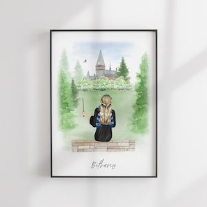 Wizard School Print - Best Friends Gift - Custom BFF - Friends Illustration - Personalized Portrait - Personalized Gift - Teacher&#39;s gift