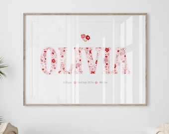 Kwiatowy nadruk z imieniem do pokoju dziecięcego | Nadruk z imieniem dziecka | Ditsy Nursery Decor | Spersonalizowana sztuka ścienna do pokoju dziecięcego | Znak z imieniem kwiatowym