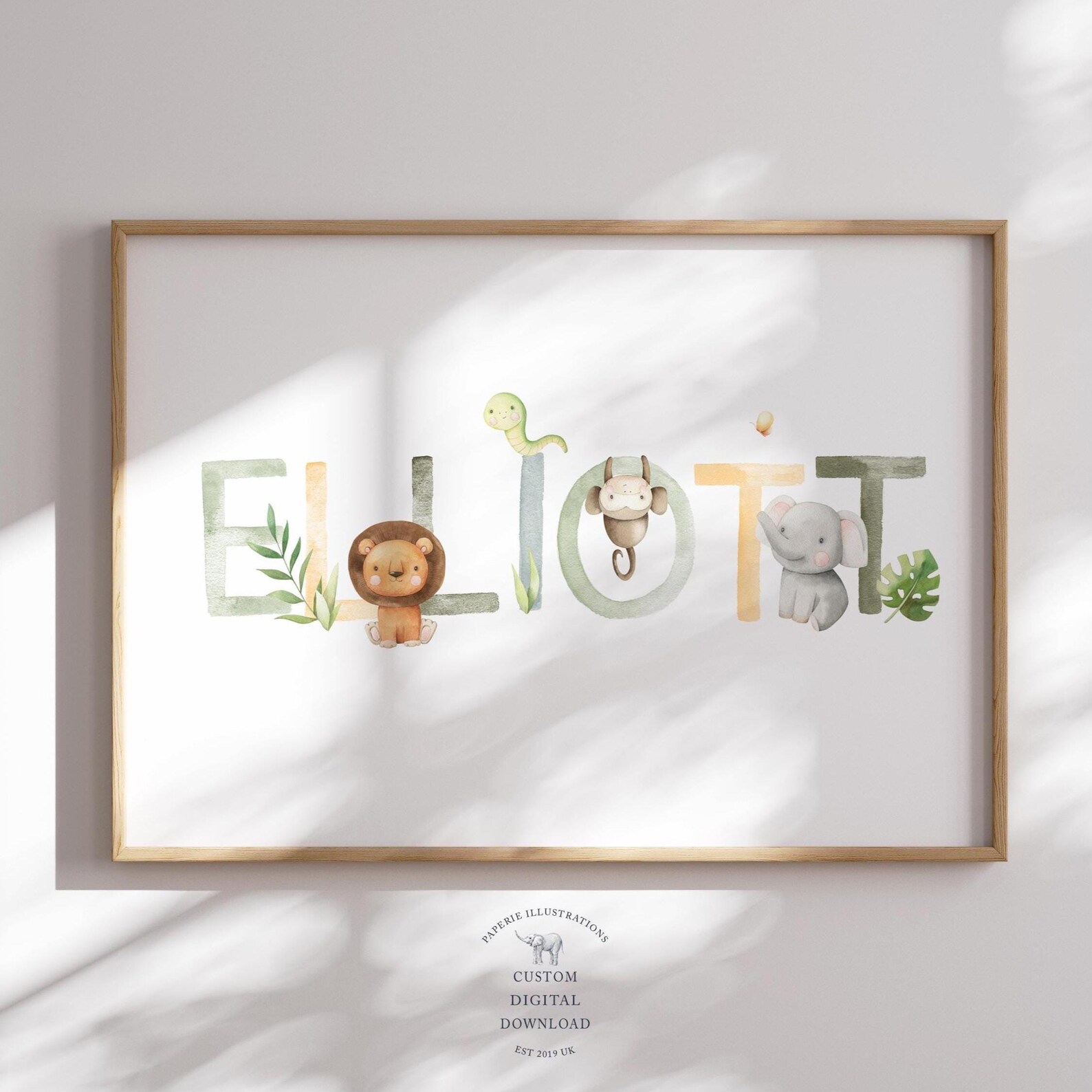 Custom Nursery Name Print | Safari Nursery Print | Baby Name Print ...