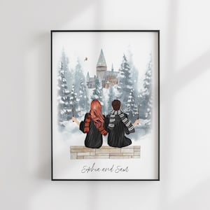 Wizard School Print - Best Friends Gift - Custom BFF - Friends Illustration - Personalized Portrait - Personalized Gift - Teacher Gift