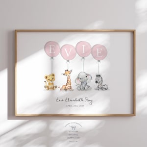 Custom Nursery Name Print | Baby Name Print | Cute Animals Nursery Decor | Personalised Nursery Wall Art | Giraffe Elephant Animal Name Sign