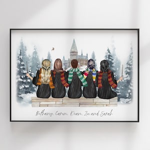 Wizard School Print - Best Friends Gift - Custom BFF - Friends Illustration - Personalized Portrait - Personalized Gift - Teacher Gift