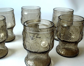 6 coole Sangriagläser Bowlegläser Gläser Rauchglas Vintage Wassergläser 70er 60er glasses grey black smoked glass Saftgläser Cocktailgläser