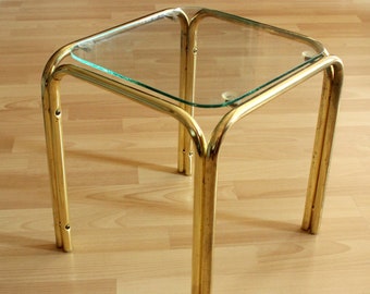Beistelltisch Glas Messing Vintage Tisch Blumenhocker Boho Blumenständer Plant stand 70s Glass Brass