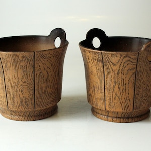 Holzoptik Vintage Kunststoff Blumentopf 2 Stück Übertopf mid century plant pot West Germany Planter Emsa