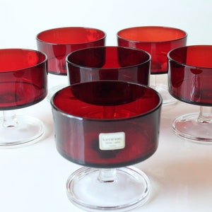 6 glasses Luminarc red champagne champagne bowls vintage 70s cocktail glasses champagne party set 6 glasses mid century modernist glass design France