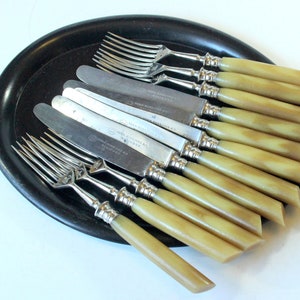 6 antique butter knives and forks vintage fruit knives breakfast cutlery Boho Style Shabby knifes Art Nouveau