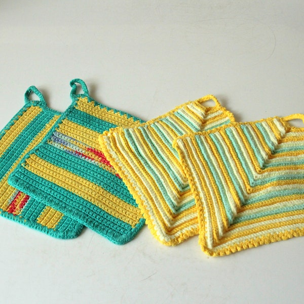 4 great crocheted vintage pot holders 70s retro mid century handmade Pot Cloth Cotton West Germany