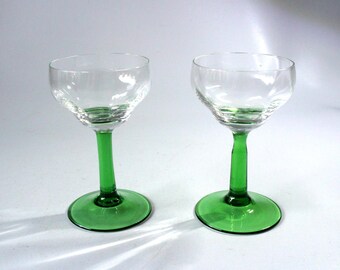 4 Weinrömer Weingläser mit grünem Fuß - Vintage - Sänger - Sängerkranz