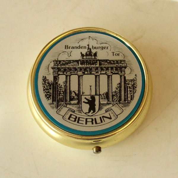 Decorative Pill Box City of Berlin Vintage Metal Pill Box Ringbox Jewelry Box black gold West Germany pillbox Sweetenerbox sweetenerbox