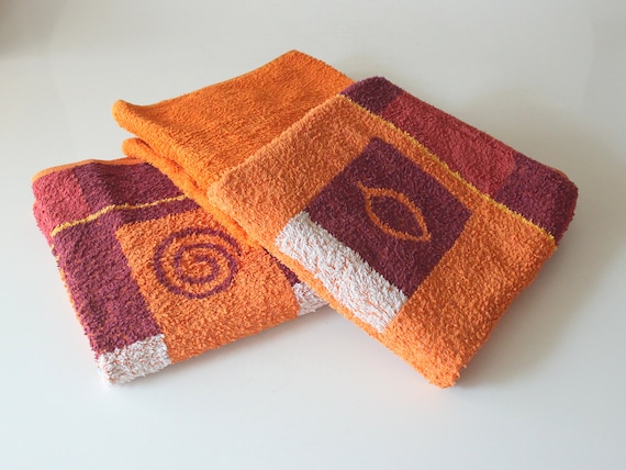 3 grandi asciugamani vintage grafica anni '70 asciugamano doccia  asciugamano asciugamano in spugna fantasia colorato asciugamano arancione  anni '70 Flower Power Germania Ovest -  Italia
