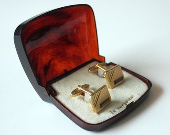 Original verpackte Manschettenknöpfe vergoldet mit Silberstreifen Vintage 1970er 1960er Hemdknöpfe Hochzeit Cufflinks Handwork Gilded