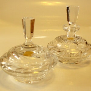 Set real lead crystal dressing table bathroom set glass Western Germany 50s boudouir set lidded jar bottle perfume