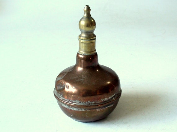 Arabic Oriental Perfume Bottle Vintage Brass Hand… - image 1