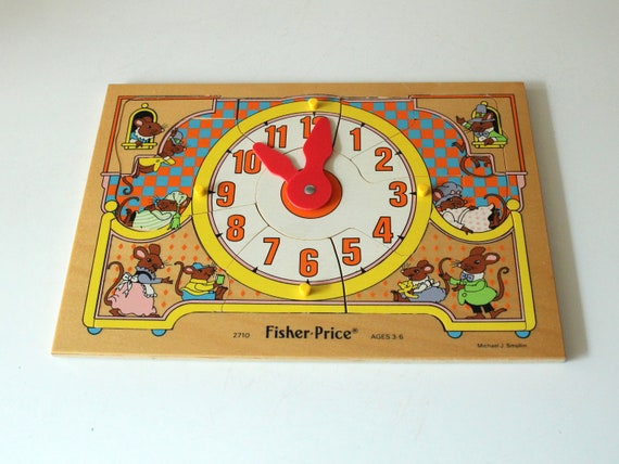Wooden Puzzle With Learning Watch Fisher Price Vintage 70s 80s