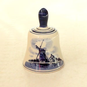 Bell Porcelain Delft Vintage Blue Holland with Windmill 1960s collectible Delftware Bell Porcelaine floral hand-painted