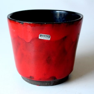 Duża stylowa doniczka Fat Lava ceramiczna vintage czerwono-czarno-szara z połowy lat 70. XX wieku WGP