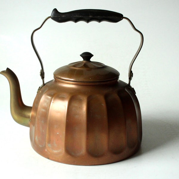 Großer alterTeekessel Kupfer Messing Teekanne Ofenkessel 1930er 40er West Germany Boho Shabby Wasserkessel tea kettle antique