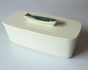 Selterner mid century modern fish pot Wächtersbach fish terrine ceramic vintage serving pot fish 50s Western Germany cream white marked