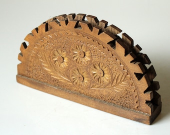 Hand Carved Napkin Holder Holder Vintage Napkin Stand Wooden Bowl Boho Letter Stand Hardwood Letter Stand Napkin Holder Wood