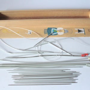 Needle box knitting needles crochet hooks vintage wooden needle box wood mid century West Germany sewing box brush storage paintbrush box