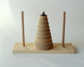 Game Tower of Hanoi Vintage Wooden Toy Strategy Game