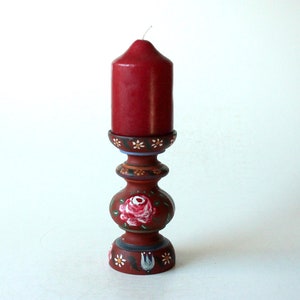 Candle Holder Peasant PaintingWood Candlestick Vintage Boho Candlestick mid century 1960s 70s Candlestick Handmade hygge