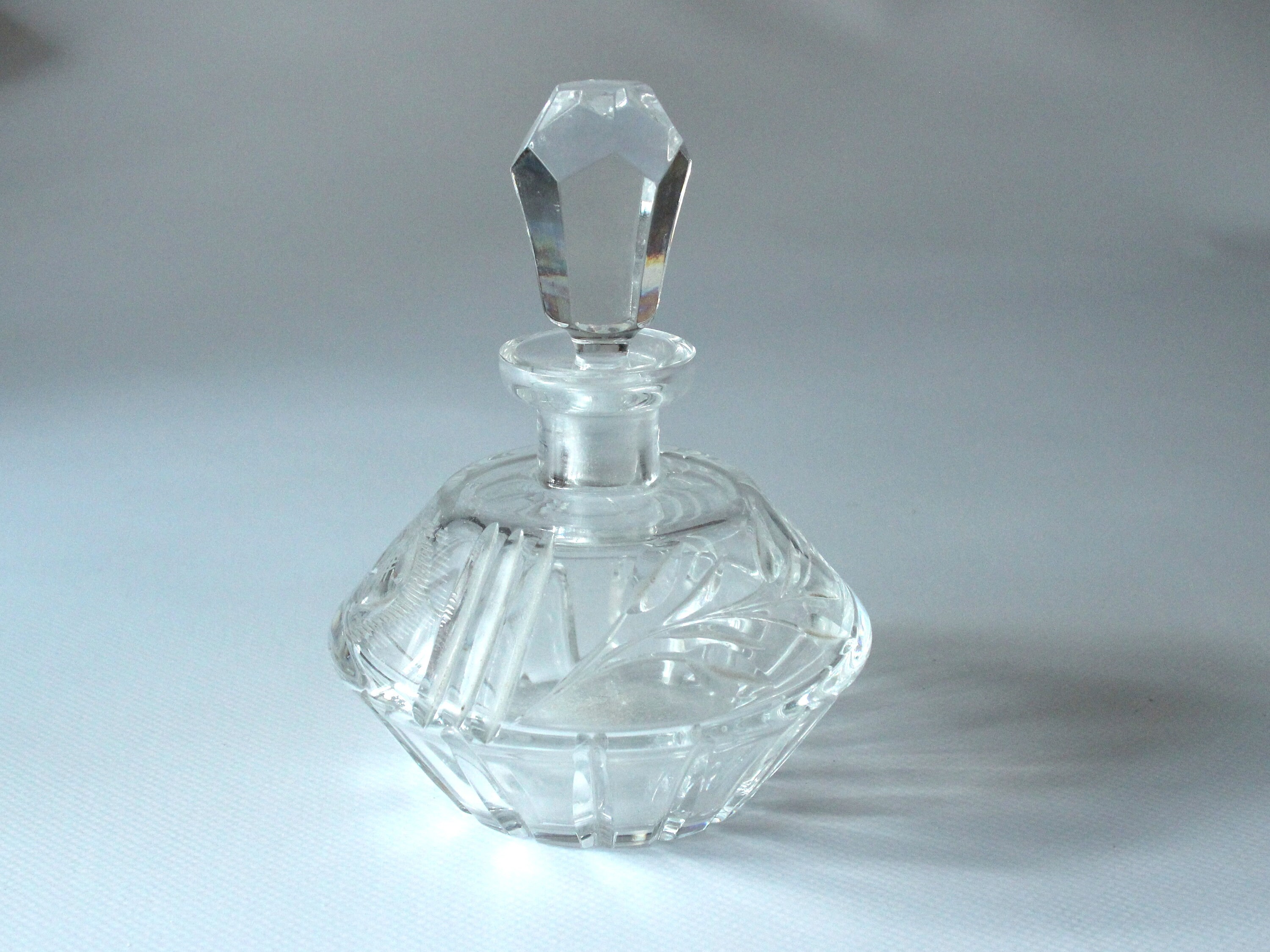 Set real lead crystal dressing table bathroom set glass Western Germany 50s boudouir set lidded jar bottle perfume