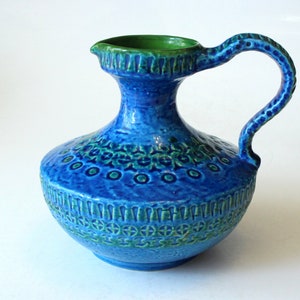 Large vintage ceramic handle vase turquoise Rimini blu Italian Art Mid Century Modern Flavia Bitossi Italy Art