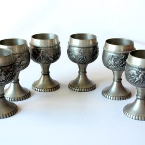 6 wine glasses tin vintage pure tin goblets West Germany mid century tin cups tin cups pure tin food safe hunting deer