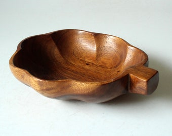 Wooden Bowl Vintage Wood Bowl Nutshell Round christmas Hardwood mid century 70s Bowl Teak Olive Bowl Olive Boat