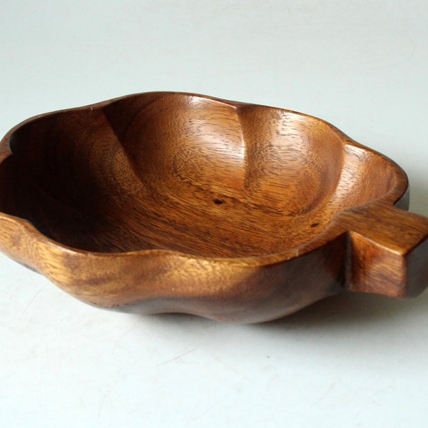 Wooden Bowl Vintage Wood Bowl Nutshell Round christmas Hardwood mid century 70s Bowl Teak Olive Bowl Olive Boat