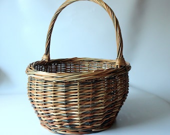 Basket round high shopping basket woven vintage 70s 80s wool basket handicraft basket toy basket picnic basket bottle basket
