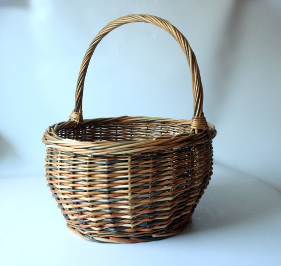 Basket Round High Shopping Basket Woven Vintage 70s 80s Wool Basket Handicraft Basket Toy Basket Picnic Basket Bottle Basket Etsy