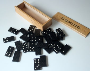 Brinquedo de madeira de dominó pequeno vintage dos anos 70 jogo retrô para quarto de criança brinquedo de madeira alemanha