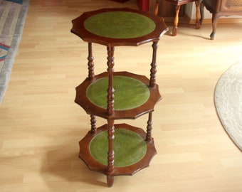 Beistelltisch hoch Holz Leder Vintage Blumenhocker Etagere Blumenbank Boho Blumenständer Coffeetable Sidetable 60s 70s