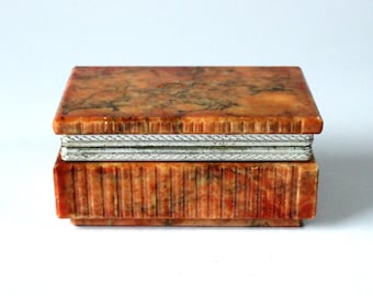 Can cigarette dispenser alabaster vintage jewelry box solid lid 70s orange trinket box cigarettes Italy mid century onyx