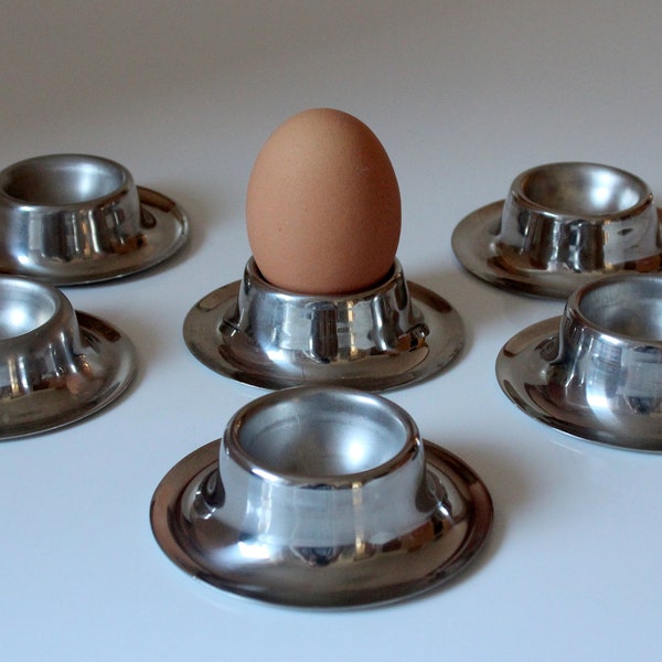Egg Cup Egg Holder Set of 6 Stainless Steel Holders Vintage 1960s 1950s Metal Easter Egg Cups mid century kitchen