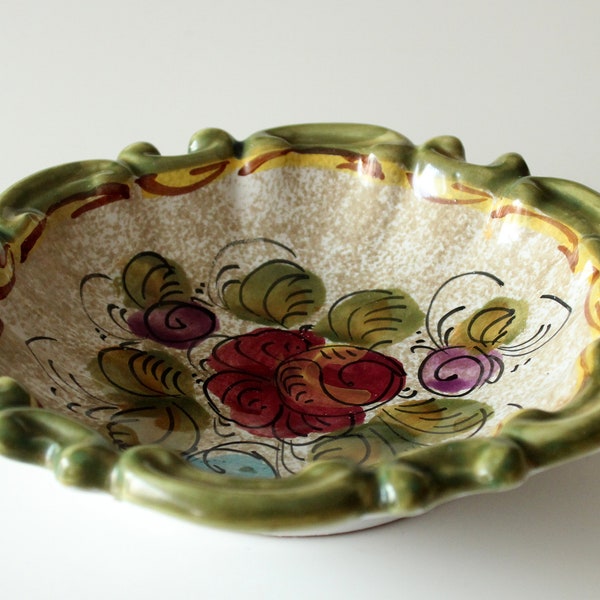 Bowl Ceramic Vintage 1950s mid century Italy Hand Painted Pastry Bowl Italy Bowl Florence Floral Floral Cake Plate