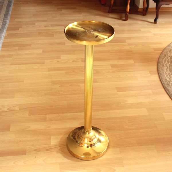 Blumensäule Blumenhocker hoch Postament Messing Vintage Blumenbank Blumenständer Plant stand 70s Brass Hollywood Regency