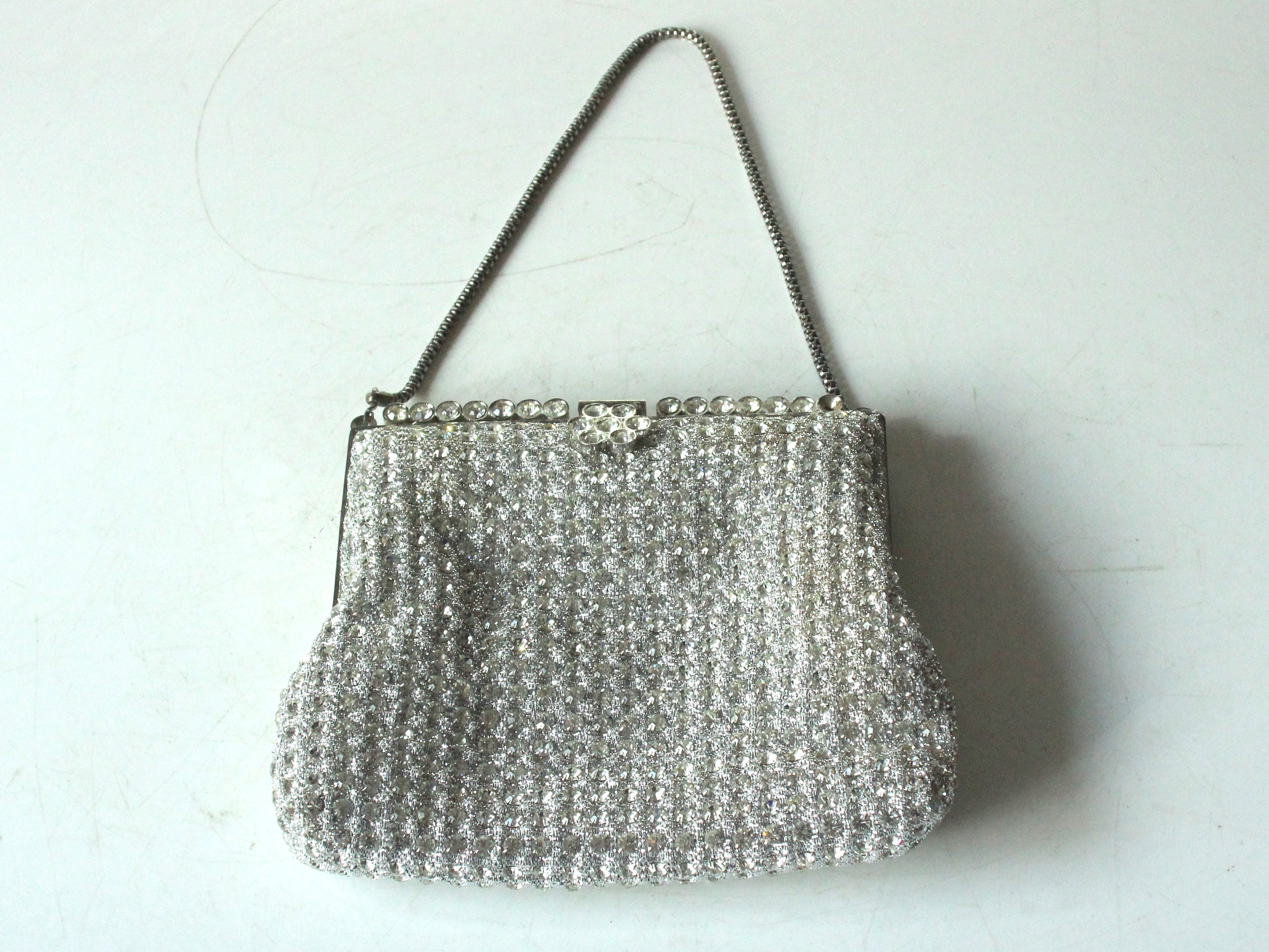 Women Clutch Wedding Purse, Rhinestone Crystal Beaded Evening Bags, Sequin  Cocktail Party Bridal Prom Vintage Handbag for Lady Girl, Silver