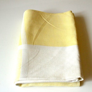 Tablecloth linen cotton vintage bright yellow large tablecloth 1960s tablecloth linen cotton tablecloth with white pattern