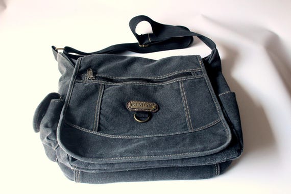 Große coole Tasche 80er Stoff Schultertasche Umhängetasche Shoulder Bag Canvas grau Boho Military  Hippie Jagd Ranger Hund Training