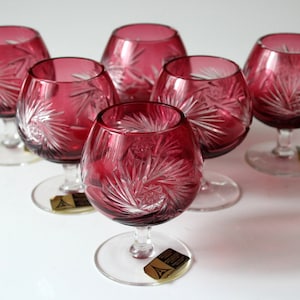 Cognac glazen vintage lood kristal briljant gesneden overcatch handgemaakte Annahütte West-Duitsland cognac glazen gesneden om lood kristal rood te wissen