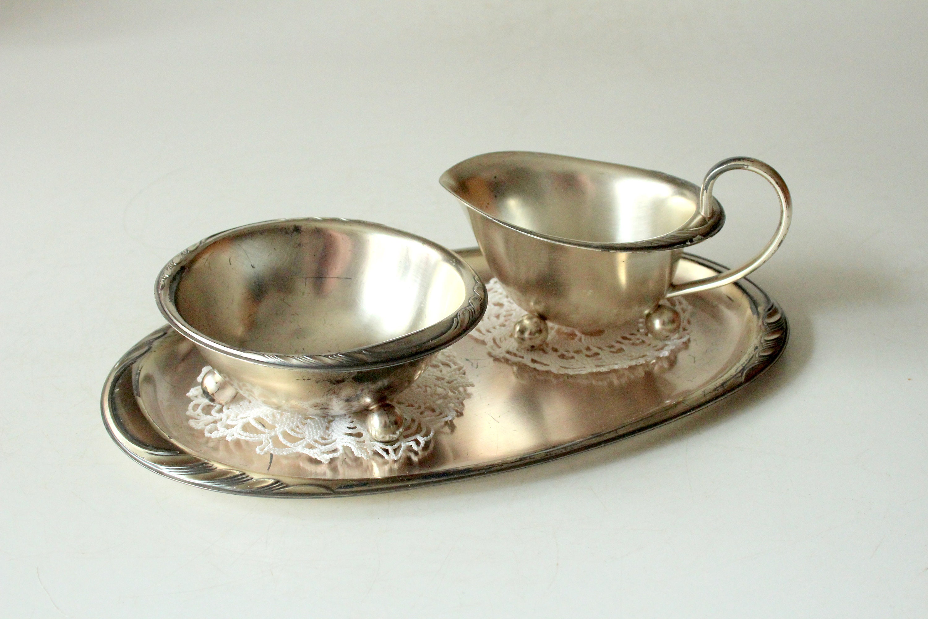 Pot à Lait Et Sucrier Années 50 – Métal Argenté, Design Géométrique Moderniste