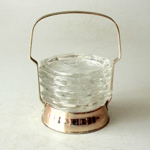 6 Beautiful Vintage Coasters for Glasses Lead Crystal Glass 50s 60s with Metal Stand Rockabilly mid century West Germany