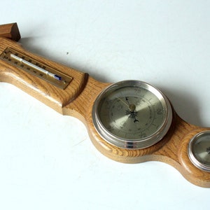 Stazione meteorologica vintage in rovere massello anni &#39;70 anni &#39;80 in legno metallo vetro termometro stazione meteorologica metà secolo