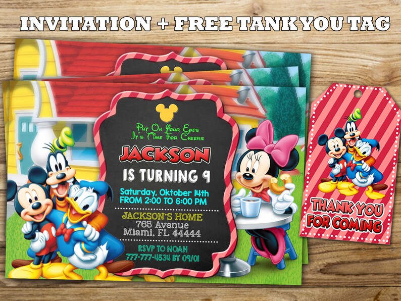 mickey mouse invitation mickey mouse birthday invitation digital invitation with free thank you tag 12 tags in us paper ready to print mickey mouse birthday invitations free